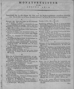 Monatsregister vom Julius 1818
