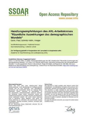 Handlungsempfehlungen des ARL-Arbeitskreises "Räumliche Auswirkungen des demographischen Wandels"