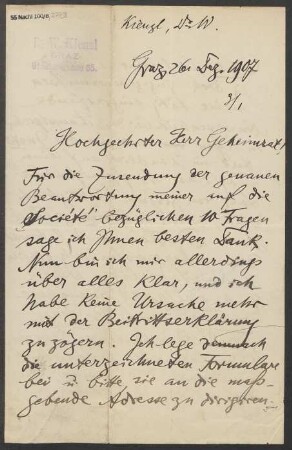 Brief an Ludwig Strecker  an B. Schott's Söhne : 26.12.1907