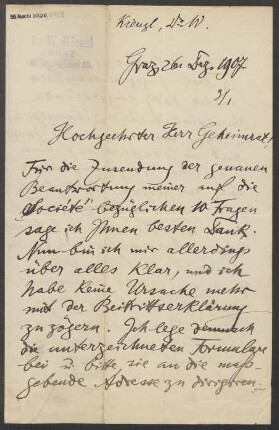 Brief an Ludwig Strecker <senior> an B. Schott's Söhne : 26.12.1907
