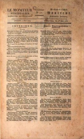 Le Moniteur westphalien : gazette officielle = Westphälischer Moniteur : offizielle Zeitung. 1808,6/7