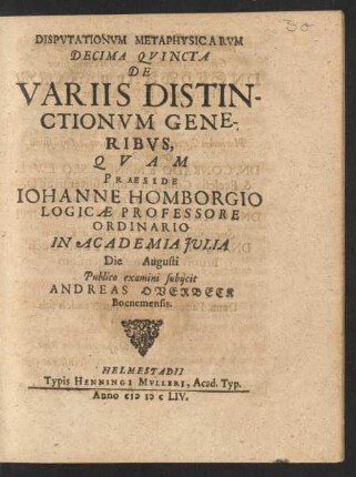 Disputationum Metaphysicarum ... De Variis Distinctionum Generibus