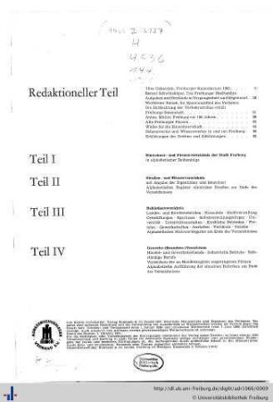 Inhaltsübersicht, Vorwort des Verlages, Ehrenbürger, Freiburger Kalendarium.