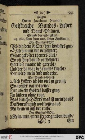 Folgen Herrn Joachimi Neandri Geistreiche Bundes-Lieder und Danck-Psalmen