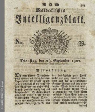 No. 39, Dienstag den 28. September 1802