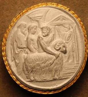 Drei Männer, einen Widder zur Opferung führend (Daktyliothek, Das Alterthum nach Lippert und Visconti)