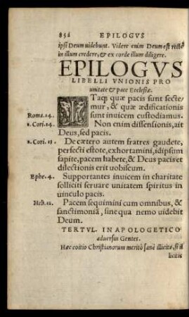 Epilogus Libelli Unionis Pro unitate et pace Ecclesiae.