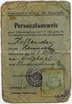Identitätsausweis für das Saargebiet - Personenkonvolut