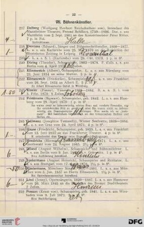 VII. Bühnenkünstler (Nr. 237-258)