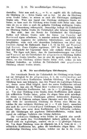 §. 10. Die unvollständigen Gleichungen.