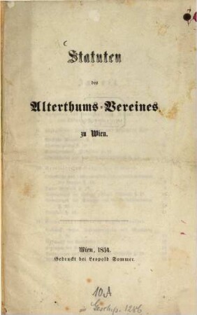 Statuten des Alterthums-Vereines zu Wien