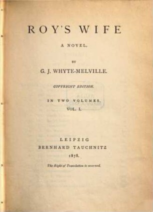 Roy's wife : a novel ; in 2 vol., 1