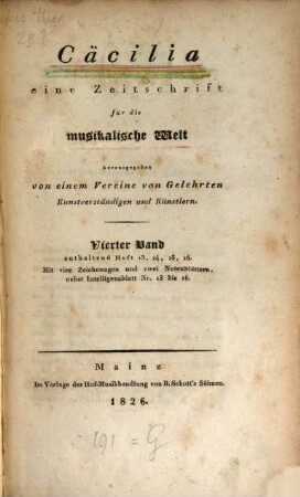 Caecilia  : eine Zeitschrift für die musikalische Welt. 4 = H. 13 - 16. 1826