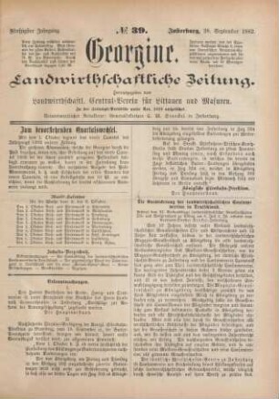 Fünfzigster Jahrgang. No. 39. Insterburg, 28. September 1882.