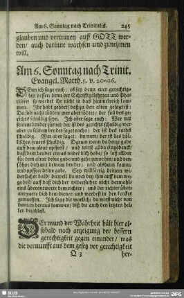 Am 6. Sonntag nach Trinit. Evangel. Matth. 5. v. 20-26.