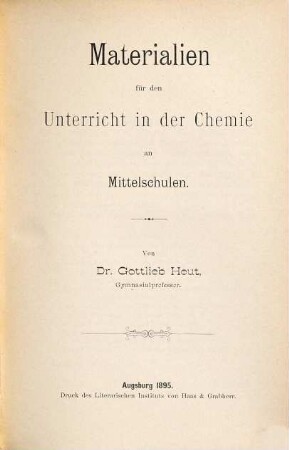 Materialien für den Unterricht in der Chemie an Mittelschulen