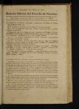 Alcance al Num. del 46 del Boletin Oficial del Estado de Sinaloa.
