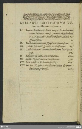 Syllabus Criticorum Volumine isto contentorum