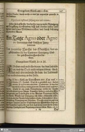 Am Tage Agnis oder Agnetae, des reinen und keuschen Jungfräwleins