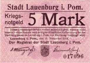 Notgeld der Stadt Lauenburg im Pommern
