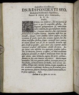 Nobilissimo Clarissimoque Dn. Respondenti Suo [...]