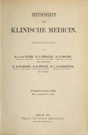Zeitschrift für klinische Medizin. 32. 1897