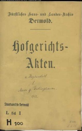 von Heyderstädt, Kasimir, Oberstallmeister gegen Meier zu Wistinghausen - Schuldforderung