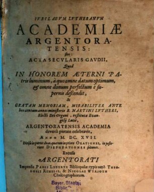 Iubilaeum Lutheranum Academiae Argentorati