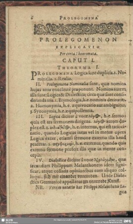 Prolegomena Explicatio Per certa Theoremata