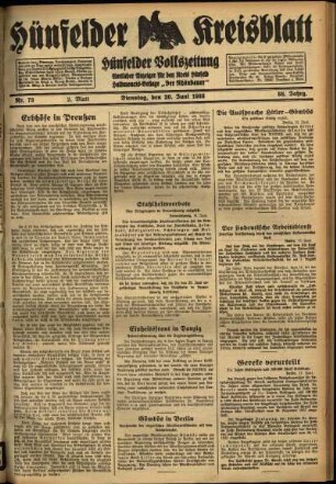Zweite Ausgabe vom Dienstag, den 20. Juni 1933.