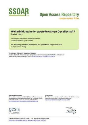 Weiterbildung in der postedukativen Gesellschaft?