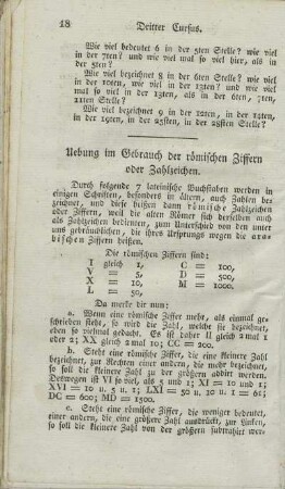 Uebung im Gebrauch der römischen Ziffern oder Zahlzeichen.