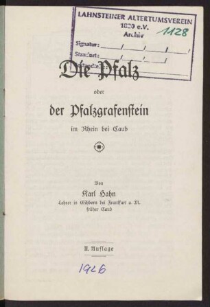 Die Pfalz oder der Pfalzgrafenstein im Rhein bei Caub