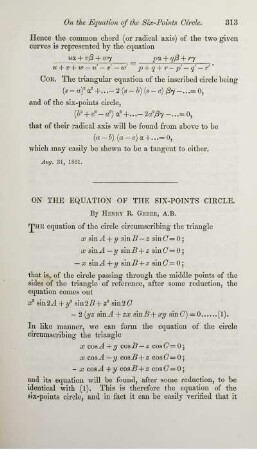 On the equation of the six-points circle.