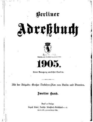 Berliner Adreßbuch 1905 Zweiter Band