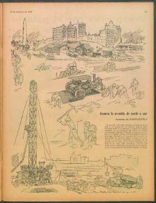 Avanza la avenida de norte a sur [Dibujos] : Apuntes de Parpagnoli