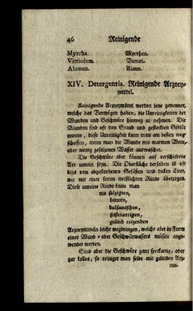 XIV. Detergentia. Reinigende Arzneymittel.