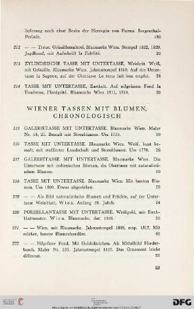Wiener Tassen mit Blumen, chronologisch (Nr. 215-237)