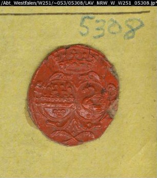 Siegler: Überlieferungsart: Stoff: Lack Farbe: rot Form: oval. Durchmesser: 18 mm Art: Typ: Umschrift: