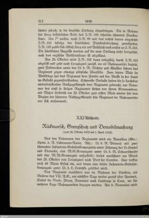 XXI. Rückmarsch, Grenzschutz und Demobilmachung