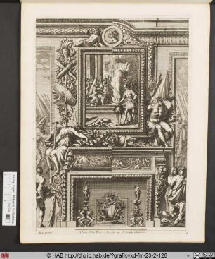 Projet alternatif de cheminées ornées d'un tableau rectangulaire où est représenté Mucius Scaevola se faisant brûler la main.