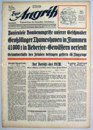 Tageszeitung "Der Angriff" u.a. zum Luft- und See-Krieg gegen England und zum Alltagsleben der Juden im Ghetto Lublin