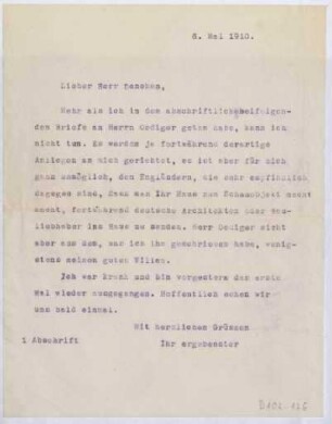 Schreiben an Deneken (Brief)