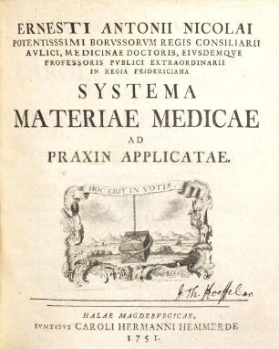 Ernesti Antonii Nicolai Systema Materiae Medica Ad Praxin Applicatae, 1