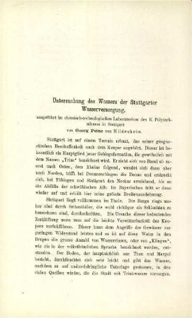 Untersuchung des Wassers der Stuttgarter Wasserversorgung, ausgeführt im chemisch-technologischen Laboratorium des K. Polytechikums in Stuttgart