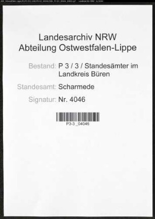 Sterberegister Standesamt Scharmede