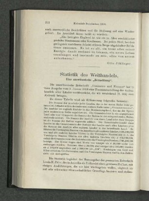 Statistik des Welthandels.