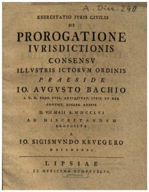 Exercitatio iuris civilis de prorogatione iurisdictionis