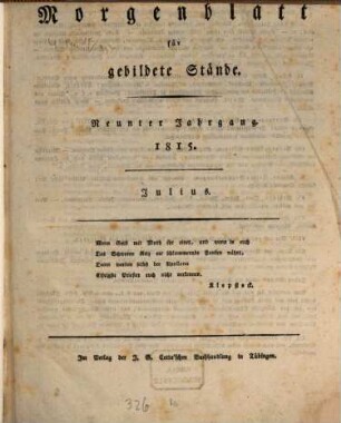 Morgenblatt für gebildete Stände. 9,2. 1815