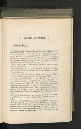 Sociétés Coloniales.